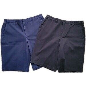 Lands End LOT of 2 Women's Classic 12" Chino Shorts Blue Black Twill Stretch 14